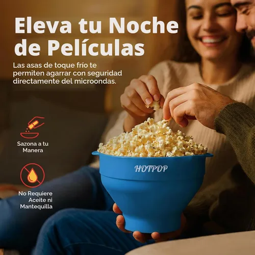 Vista 5 de El Hotpop Original - Palomitero para microondas, Popcorn, contenedor de silicona para hacer palomitas de maíz, cuenco plegable sin BPA y apto