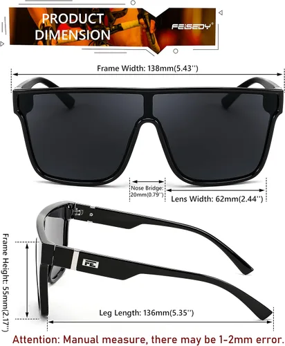 Vista 8 de FEISEDY Gafas de sol de moda planas de gran tamaño para mujeres y hombres UV400 B2996