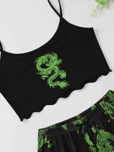 Vista 3 de WDIRARA Conjunto de pijama para mujer con bonito estampado de lechuga y pantalones cortos