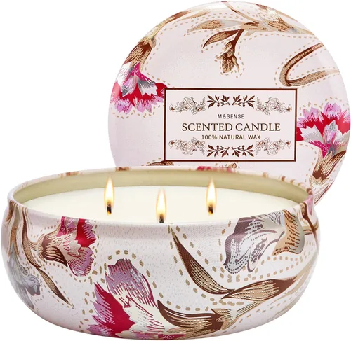 Vista 87 de M&SENSE Velas aromáticas de bayas cítricas, vela grande de lata de soja de 3 mechas, más de 40 horas de tiempo de combustión, cera vegana 100%