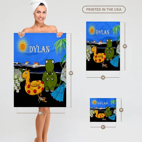 Vista 7 de 3D Rose Dylan - Tyrannosaurus Rex at The Beach TWL_50066_1 toalla, 15" x 22