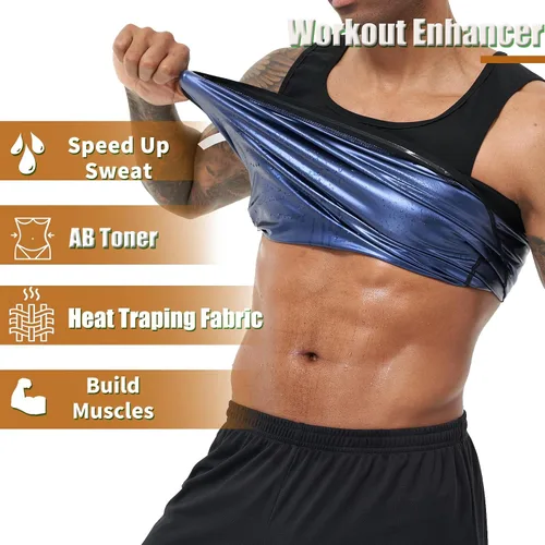 Vista 3 de Chaleco de sudoración para sauna, camiseta deportiva de tirantes para entrenamiento, faja de cintura para hombres, chaleco de compresión