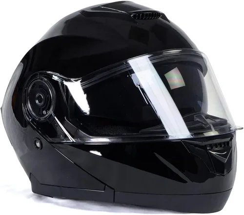 Vista 9 de Milwaukee Helmets MPH9815DOT Breeze - Casco modular de motocicleta avanzado negro brillante con visera desplegable