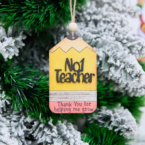 Vista 15 de Mejor Adorno de Tiza para Profesor 4 Pulgadas – Adorno Colgante de Madera en Capas, Suministros Escolares, Decoración, Regalo para Educador