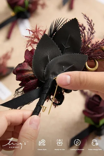 Vista 5 de Ling's Moment Boutonniere para Hombres Boda, Juego de 6, Novio y Padrinos Boutonniere para Boda Regreso a Casa Halloween Ceremonia Aniversario, Cena