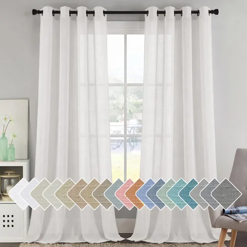 Vista 148 de H.VERSAILTEX Cortinas de lino de mezcla natural para sala de estar/cortinas de lino semitransparentes reductoras de luz de 54 pulgadas de largo