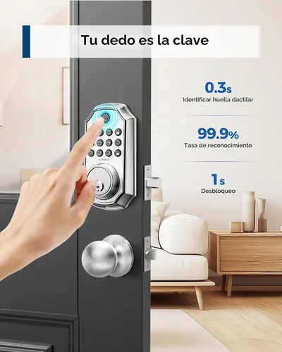 Vista 3 de Cerradura de puerta de entrada sin llave con mango, juego de cerradura de puerta delantera con control de aplicación, cerradura de puerta de código