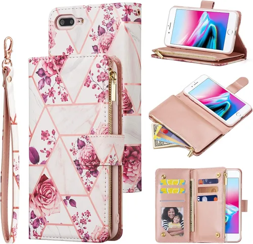 Vista 18 de UEEBAI - Cartera clásica de cuero sintético con cierre magnético, funda de iPhone con cierre