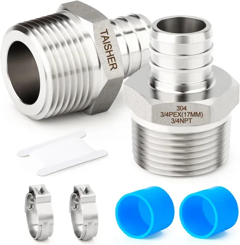 Vista 13 de 5 accesorios Pex de acero inoxidable 304, 1/2 pulgada Pex x 1/2 pulgada NPT hembra, 1/2 pulgadas Pex montaje con 5 abrazaderas de manguera