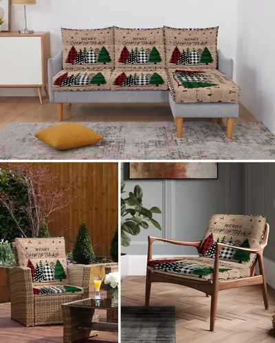 Vista 6 de Fundas de cojín elásticas para sofá de árbol de Navidad, seccionalindividualLT, funda para muebles con parte inferior elástica, diseño de copos