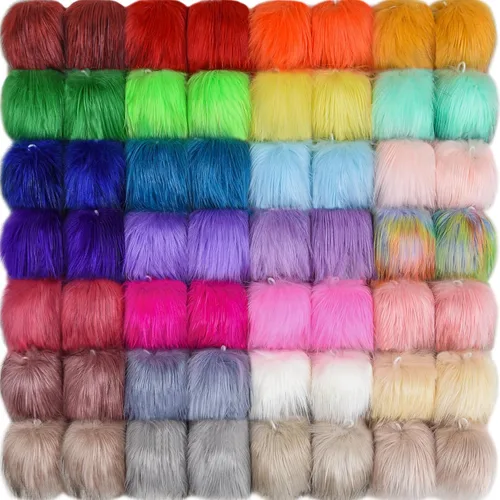 Vista 9 de SIQUK 56 pompones de piel sintética de zorro con lazo elástico para sombreros, bufandas, guantes, bolsas, accesorios (color brillante)