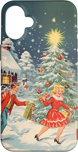 Vista 22 de iPhone 16 Vintage 1950s Nostalgia Christmas Snowflakes Christmas Tree Case