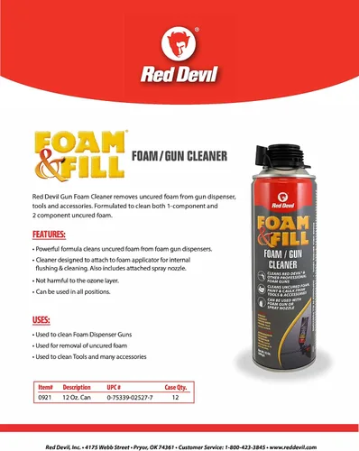 Vista 2 de Red Devil 0921 Foam & Fill Foam Gun Cleaner, Transparente