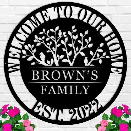 Vista 17 de Regalos de boda para parejas 2025, carteles personalizados con apellidos para el hogar, carteles de metal personalizados, decoración de pared