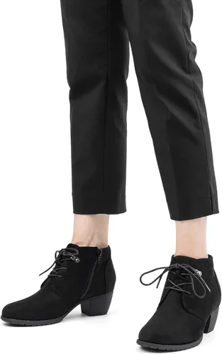 Vista 6 de VJH confort - Botines para mujer, con cordones, punta redonda, cómodos, de tacón bajo, con cremallera lateral