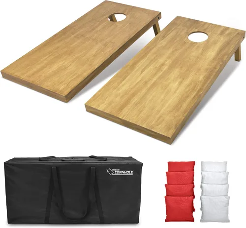Vista 78 de GoSports 4 ft x 2 ft Regulation Size Wooden Cornhole Boards Set with Light Brown Finish - Includes Carrying Case and Bean Bags Negro- gris