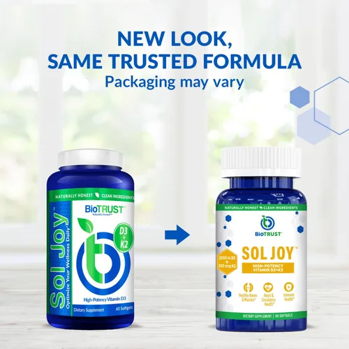 Vista 2 de BioTrust Sol Joy, Vitamina D3 K2 de alta potencia - Alta potencia (50 mcg)