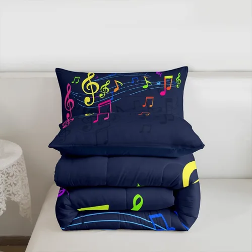 Vista 3 de Feelyou Juego de ropa de cama con diseño de arco iris, juego de edredón para niños, niñas, decoración de notas musicales, edredón de microfibra