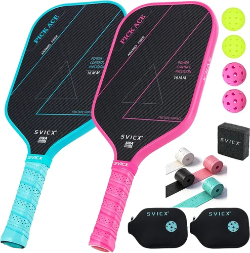 Vista 14 de Carbon Fiber Pickleball Paddle 16mm – Professional Pickleball Paddles with Superior Control, Power & Spin – Extended Handle for Two-Handed Grip