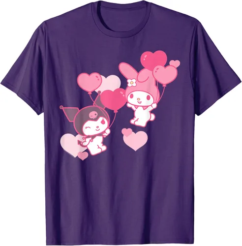 Vista 69 de Camiseta de My Melody y Kuromi con corazones del Día de San Valentín Negro