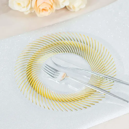 Vista 8 de Paquete de 10 platos de postre de plástico transparente y dorado de 7 pulgadas, platos de ensalada desechables redondos