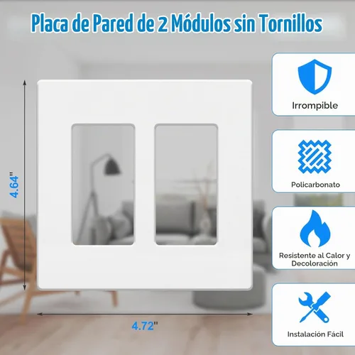 Vista 5 de Paquete de 2 cubiertas de salida de decoración de placa de pared sin tornillos de 2 bandas