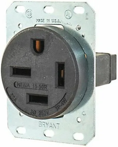Vista 2 de Bryant Electric 9450FR 50 Amp 125/250V NEMA 14-50R Receptáculo de Cuchilla Recta Empotrado, Negro