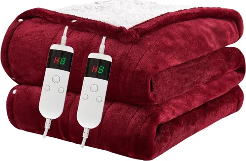 Vista 20 de Electric Blanket Heated Throw, Soft Flannel 50"x60" Heating Blanket with 8 Hours Auto Off 10 Fast Heating Levels Machine Washable Sherpa Heated