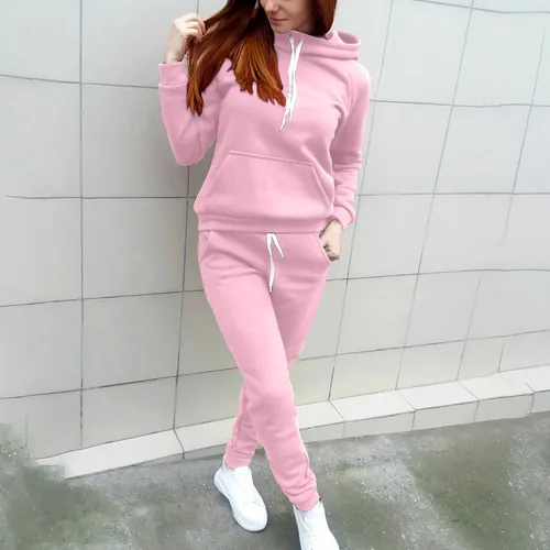 Vista 2 de Womens Sweatsuits 2 Piece Set High Waisted Joggers with Pockets Solid Color Matching Hoodie and Sweatpants Set