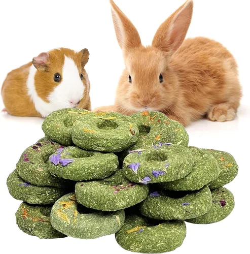 Vista 10 de Fhiny Juguetes masticables de conejo, 24 piezas de bocadillos molares naturales de hámster hechos a mano, juguetes masticables de animales pequeños