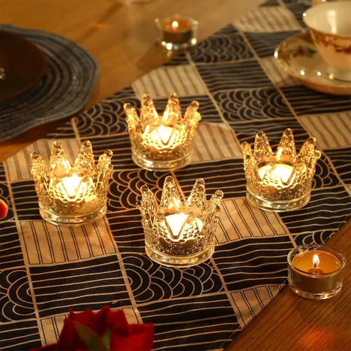 Vista 7 de GOLDEAL 6 portavelas de cristal con corona de ámbar, candelabros votivos a granel, candelabros para bodas, fiestas, cenas, decoración de mesa