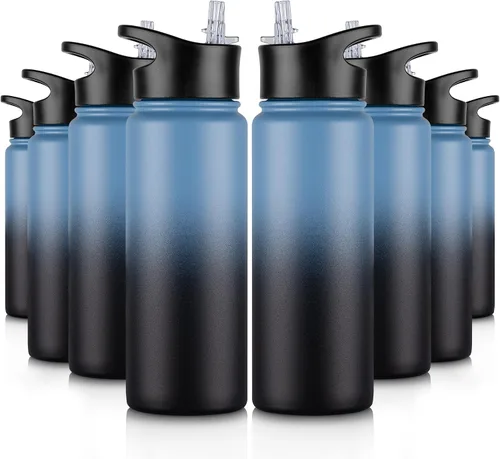 Vista 83 de Botella de agua aislada de 64 onzas con tapas de pajita y boquilla, jarra de agua de acero inoxidable de medio galón con mango de paracord, vacío