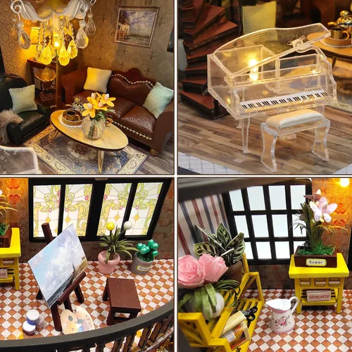 Vista 6 de Spilay Kit de casa en miniatura para adultos, kit de casa de muñecas en Pabellón de construcción