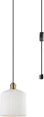 Vista 7 de Globe Electric Lámpara colgante enchufable de 1 luz, pantalla de resina blanca, cable de tela de 15 pies e interruptor en línea, iluminación