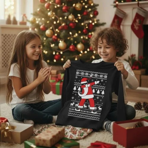 Vista 4 de Tstars Dabbing Santa Kids Christmas Sweatshirt Boy Youth Ugly Holiday Dab / Negro