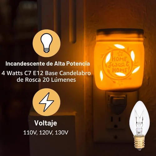 Vista 3 de Simba Lighting Bombilla de repuesto C7 de 4 W (paquete de 6) para luz nocturna, forma de vela transparente, 120 V, base de candelabro E12