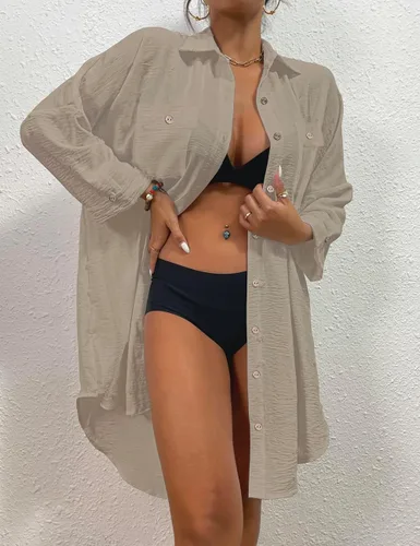 Vista 3 de Bsubseach Blusa moderna para cubrir el traje de baño para mujer, con botones