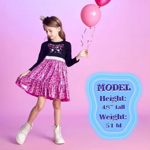 Vista 2 de VIKITA Vestido de invierno de manga larga con dibujos animados para niñas de 2 a 12 años
