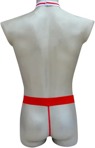 Vista 6 de Novedad tanga de camarero Mankini sexy disfraz de lencería ropa interior para hombre fácil de usar para mujeres para sexo (rojo, talla única)