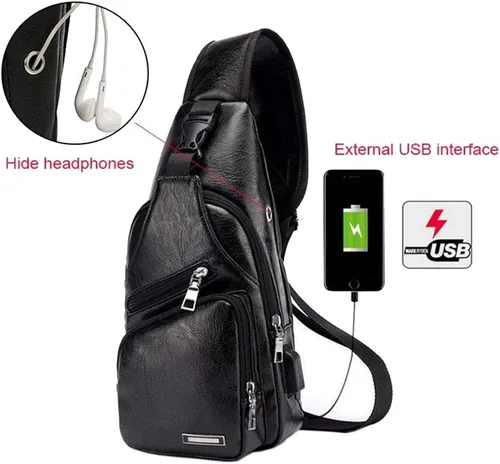 Vista 3 de Mochila estilo bandolera de piel para hombres y mujeres bandolera de hombro al pecho mochila de uso diario para viajes al aire libre campamento