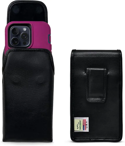 Vista 16 de Turtleback Clip para cinturón para iPhone 16 Pro Max, 15 Pro Max, 14 Pro Max, pequeño - Se adapta con fundas delgadas de estilo MagSafe, cuero negro