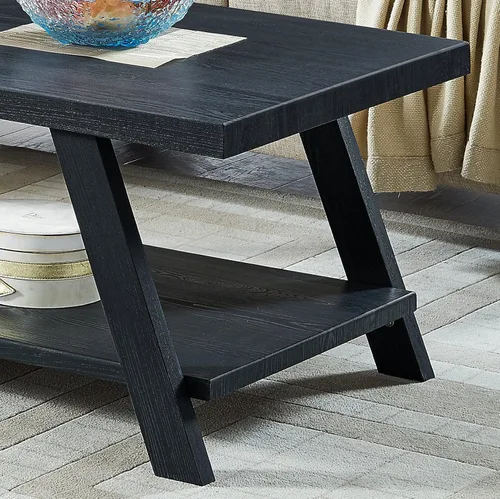 Vista 2 de Roundhill Furniture Athens - Mesa de centro de madera replicada contemporánea en acabado negro