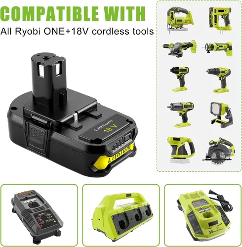 Vista 9 de Powilling Paquete de 2 baterías de repuesto de 18 V para Ryobi 18 V batería de litio 3.5Ah P102 P103 P105 P107 P108 P109 con cargador de batería