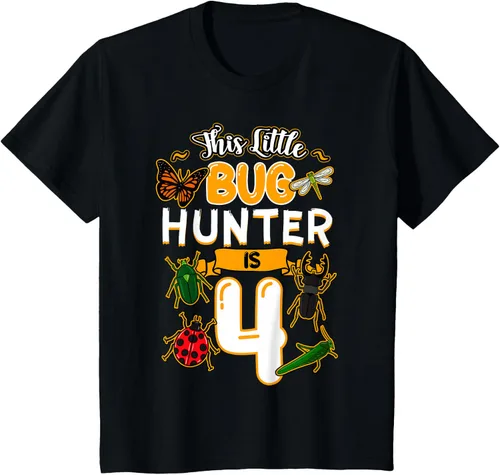Vista 36 de Camiseta de fiesta de cumpleaños de insectos de este cazador de insectos de 4 años, Negro, S