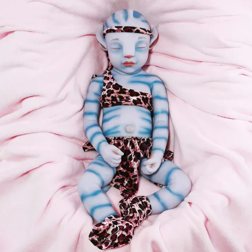 Vista 6 de Vollence Muñecas de bebé de cuerpo completo de silicona Avatar durmiendo de 17 pulgadas, no son muñecas de vinilo, bebé Na'vi Reborn todo