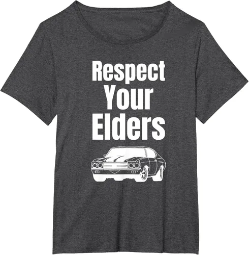 Vista 21 de Divertido regalo de auto para chicos – Respect Your Elders Classic Muscle Car Camiseta, Negro, S