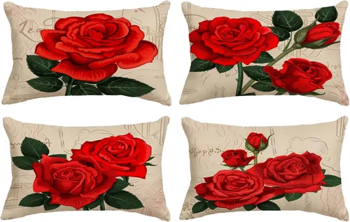 Vista 17 de YeeJu Juego de 4 fundas de almohada de color rosa de 12 x 12 pulgadas, fundas de cojín decorativas con diseño floral vintage, fundas de almohada