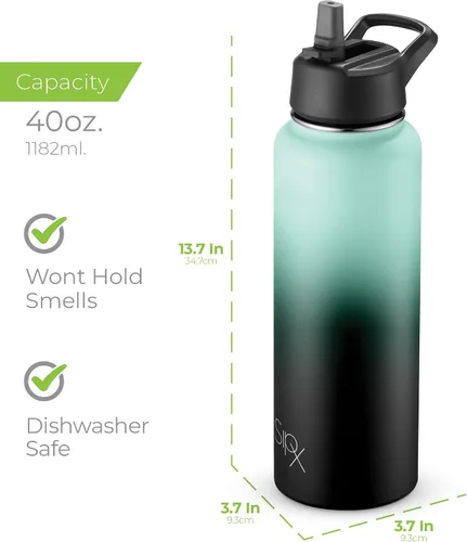 Vista 111 de SIPX™ Botella de Agua Aislada de 18 oz con 3 Tapas – Acero Inoxidable a Prueba de Fugas, Triple Aislamiento – Frío 24 Horas/Caliente 12 Horas – Negro