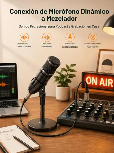 Vista 4 de VIOY Cable de micrófono XLR de 6.6 pies, cable de micrófono macho a hembra, cable equilibrado de 3 pines - cable de extensión XLR trenzado de nailon