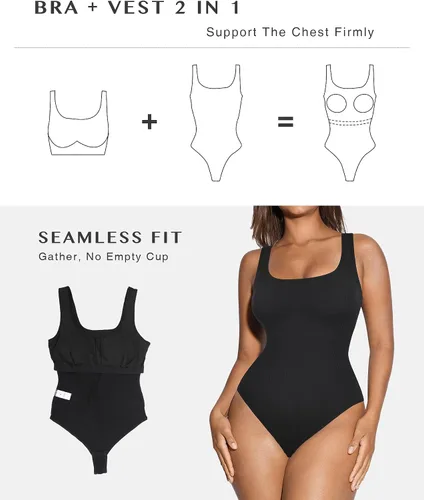 Vista 4 de FeelinGirl Body sin mangas para mujer, con tanga acanalada, con brasier integrado, para verano, para salir